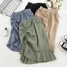 SINGRAIN, женская вязаная длинная юбка, зимняя, теплая, Русалка, труба, миди юбки, Вязанная, женская, нижняя часть, повседневная, осенняя, синяя