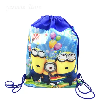 

12pcs/lot Fabric non-woven backpack school travel bag minions decoration party supplies cartoon drawstring bag kids boy gift bag