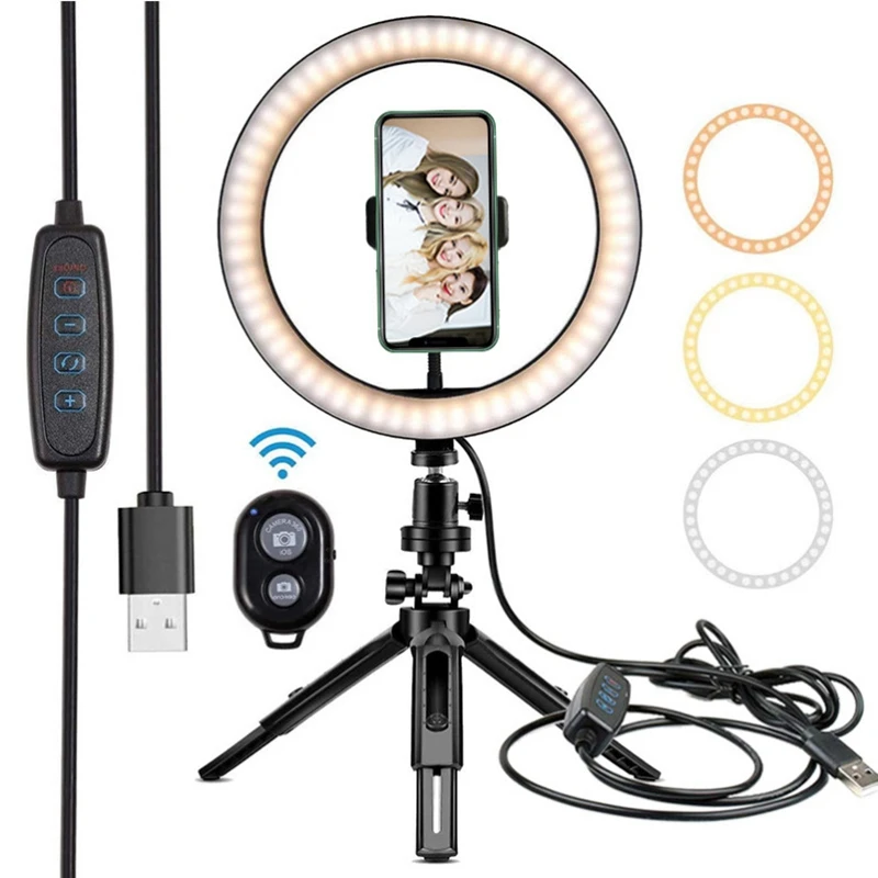 

10" Makeup Fill Light LED Ring w/Tripod Stand Phone Holder Remote Kit For Stream Bluetooth Remote Retractable Beauty Lights