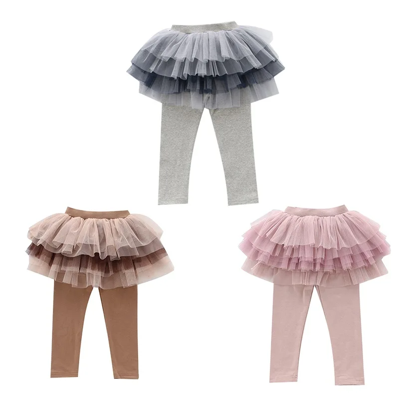 New Girl Toddler Color Charge Mesh Skirt Pants Skinny Long Bottoms Cute Baby Kids Cotton Leggings Autumn