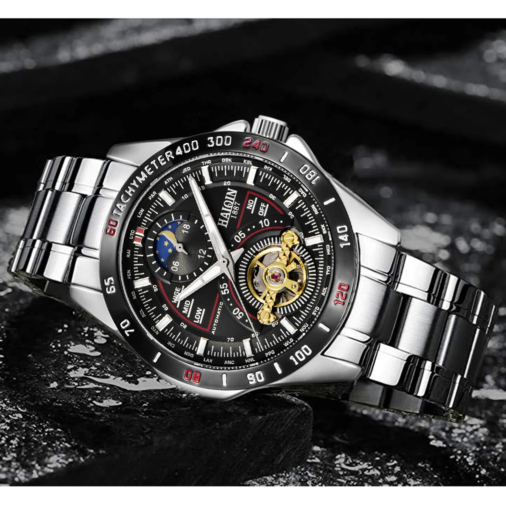 HAIQIN мужские часы автоматические механические наручные часы водонепроницаемые светящиеся Роскошные военные часы из нержавеющей стали Relogio Masculino