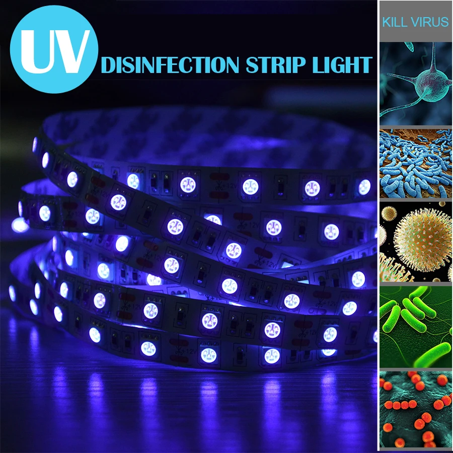 5 Meter 12V UVC LED Strip Light 300 LEDs UVC Lamp Sterilizer UV Tape Sterilization Lights 265nm LED Sterilizer Diode Ribbon