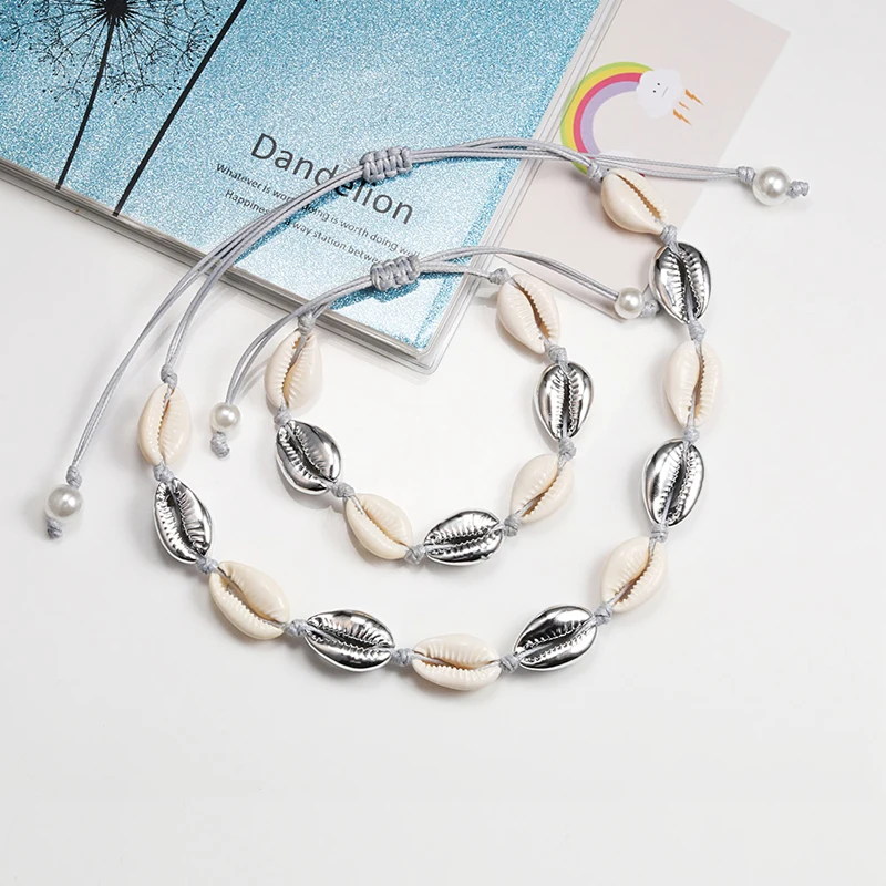 Shell Necklace&Bracelet Bohemia Nature Gold Seashell Cowrie Charm Necklaces For Women Choker Rope Chain Bracelets Summer Jewelry