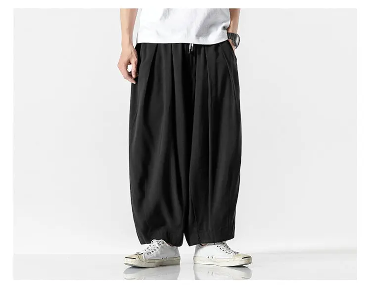 Calça harém masculina estilo japonês, calças casuais