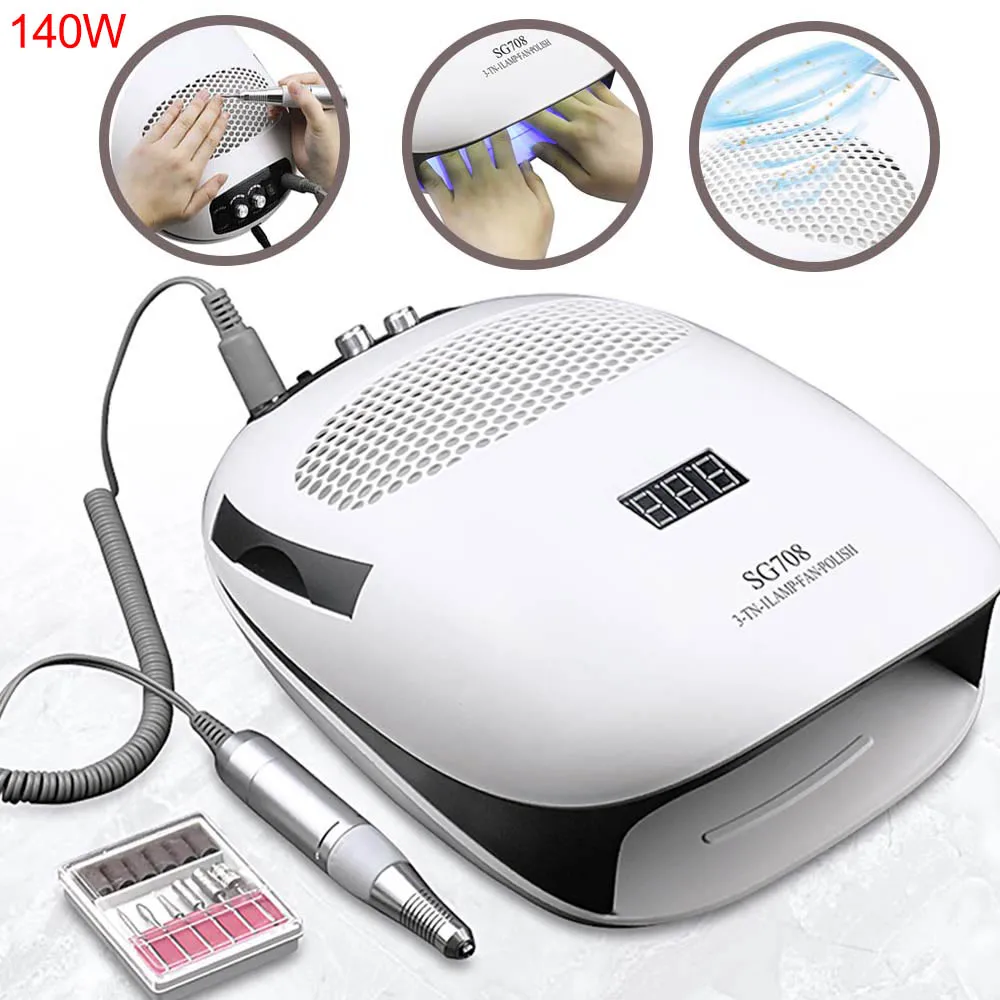 

140W 3 IN 1 Nail Lamp Dryer Electric Nail Drill Machine With Nail Dust Suction Collector Vacuum Cleaner Nail Art Equipment