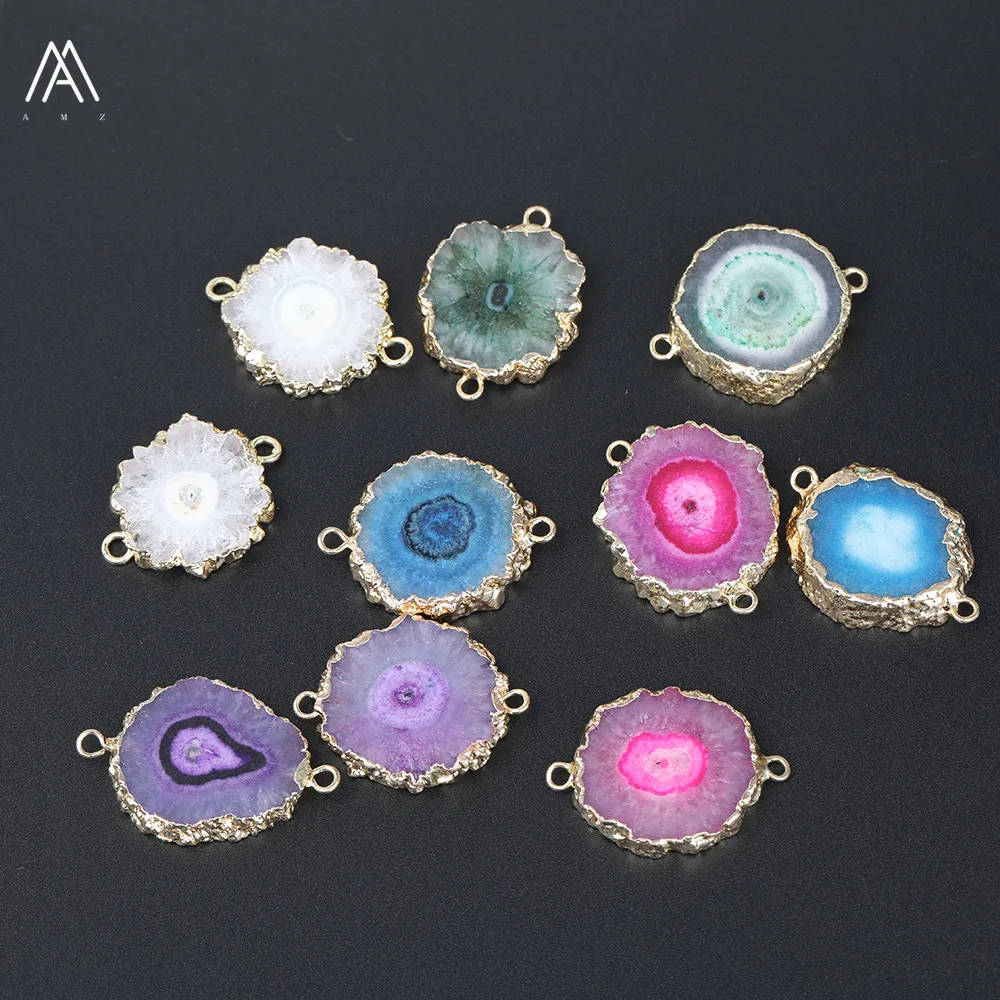 

Random Beautiful Gold Bails Druzy Geode Sun Flower Slice Beads Double Connector Earring Choker Bracelet Charms Making ZJC-18AMH