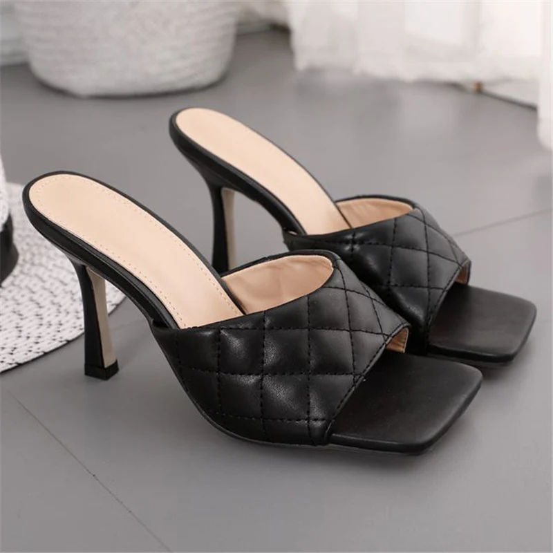 Женские туфли на шпильке 9 см красные без задника с открытым носком роскошные