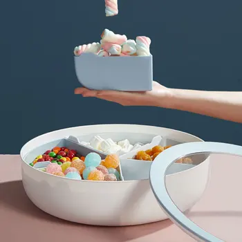 

Round Candy Box Home Multi-purpose Storage Box Portable Desktop Organizer Snack Storage Box Rotating Fruit Plate Dry Goods Box