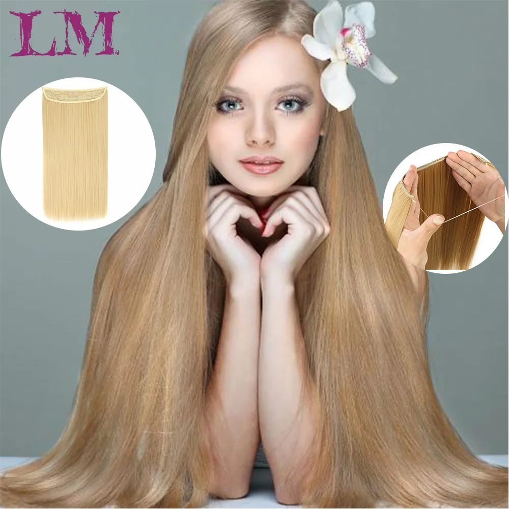 LM 22 ''синтетический шиньон-хвост клип на проволоке рыбий линии волосы для наращивания невидимая проволока один кусок для Омбре волос
