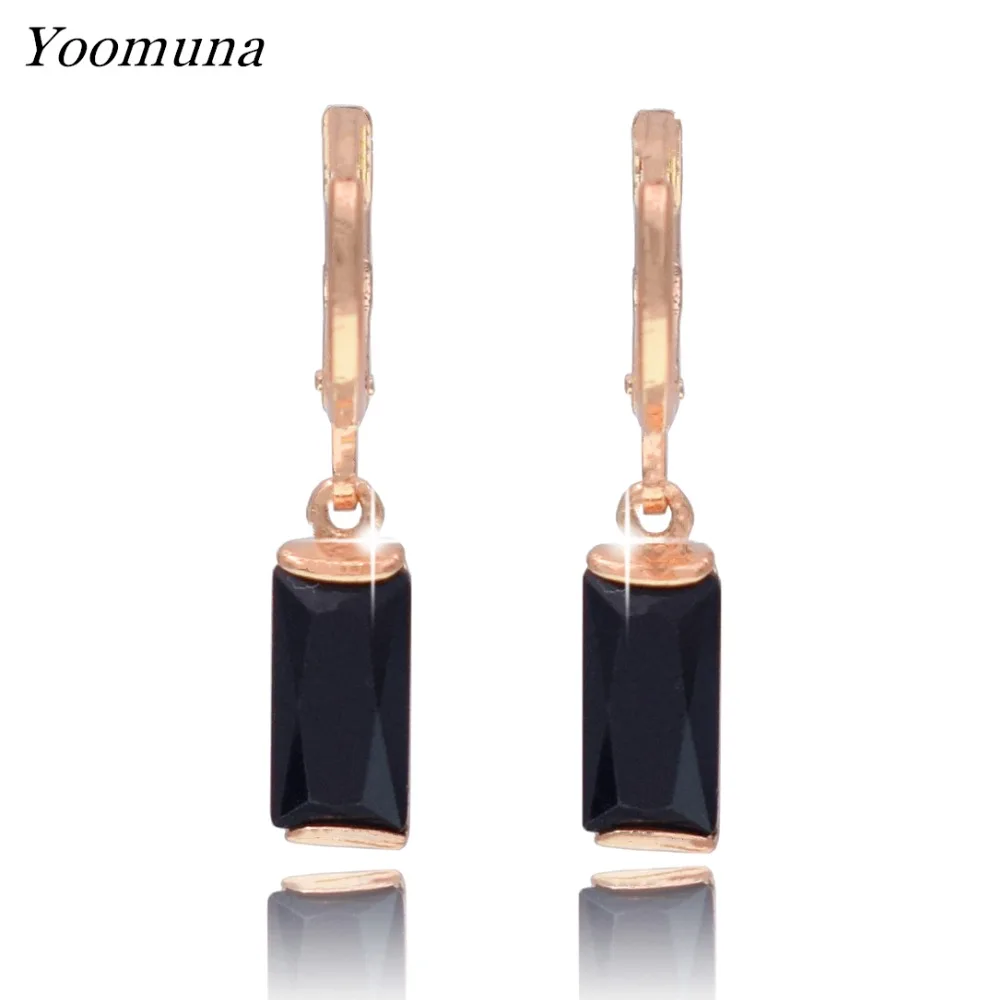 

Yoomuna Rose Gold 585 Color Earrings Pink Square zirconia Stone Pierced Dangle Earrings for Women Drop Earrings fashion jewelry