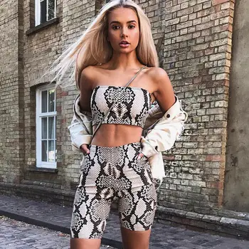 

Brand New Fashion Women Summer Sexy Snake Skin Steiped 2Piece Set Crop Top and Shorts Bodycon Outfit Short Sport Jumpsuit
