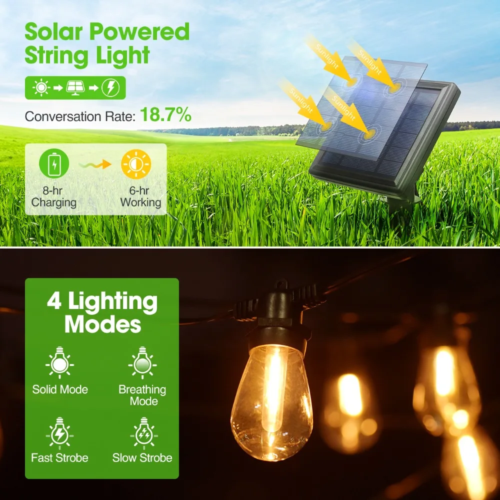 LITOM Solar Powered String Lights 12Pcs Crystal LED Bulbs with 5 Light Modes Garden Xmas Party IPX5 Waterproof LED String Lights (2)