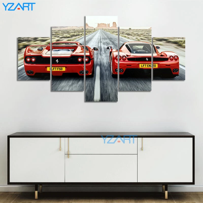 Холст искусство Красный спортивный автомобиль постер украшение 5 шт. Ferrari Enzo