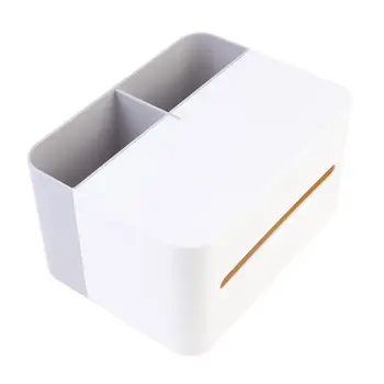 

ABS Plastic Multifunction Tissue Boxes Desktop Carving Napkin Box Remote Control Organize Holder for Home Office (Grey)