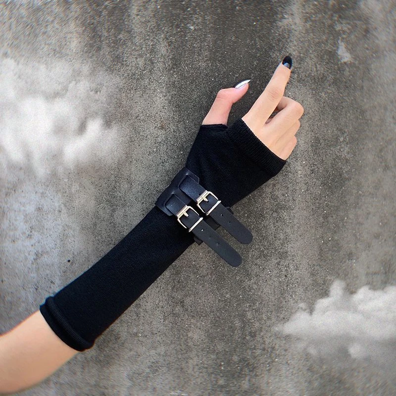 Harajuku Dark Warm Sleeves Female Gothic Cotton Anime Fingerless Gloves Punk Rock Men Women Arm Warmers Fashion Gloves Women