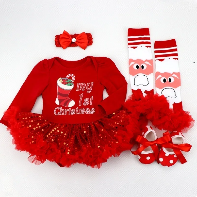 Моя первая Рождественская Детская одежда для малышей Костюмы для маленьких девочек комплекты одежды для малышей, Детские Праздничные комплекты принцессы с юбкой-пачкой - Цвет: D
