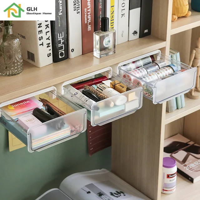 Önbot Ceruza Tálca Asztal Alatt Fiókos Szervező Tároló Doboz Önfagás Rejtett Irodai Irodaszer - Image 4