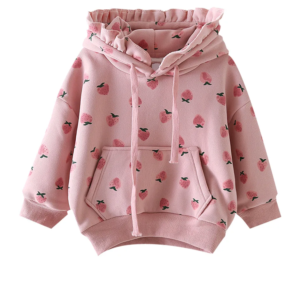 Toddler Kids Baby Girls Hooded Sweatshirt Tops Pullover Jackets Outfits Clothes Fashion Strawberry Long Sleeve Girls Dress