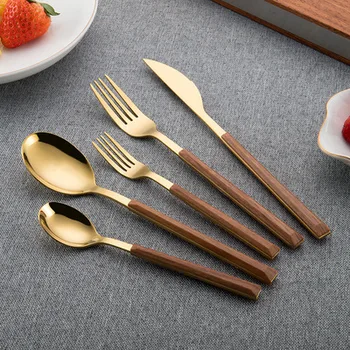 Gold and Wood Effect Cutlery set - Service for 4 8