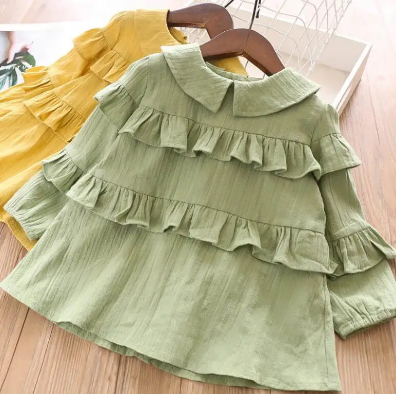 Baby Girls Fall Cotton Ruffles T-shirt, Princess Kids Elegant Long Sleeve Blouse 5 pieces/lot, Wholesale