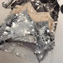 Модный летний сексуальный женский жилет с блестками, однотонная майка с треугольным вырезом, летние наряды, женские короткие майки