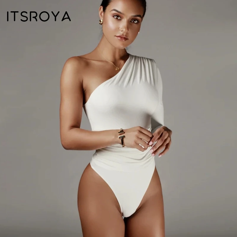 Itsroya белый сексуальный комбинезон для женщин открытая спина одно плечо Клубные