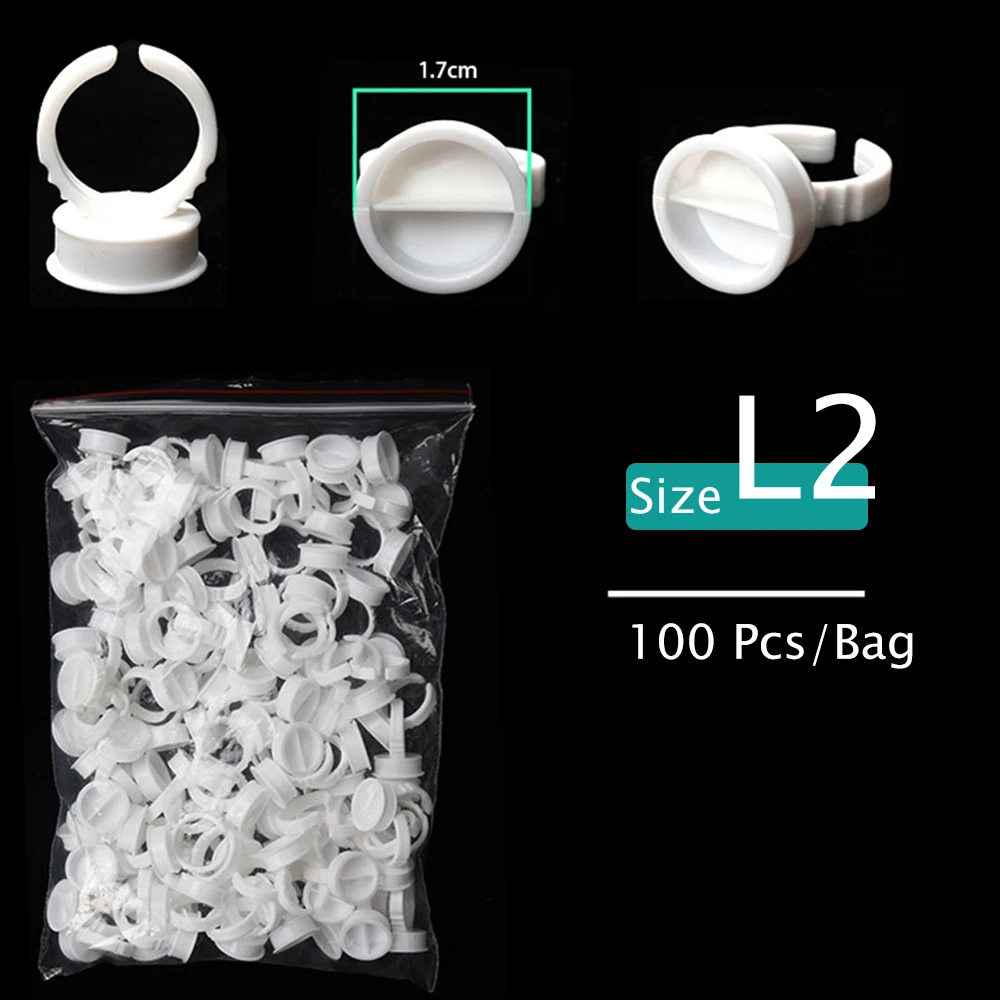 100 Pieces/Set Eyelash Extension Glue Rings Glue Holder Tool Kit Set Professional Makeup Disposable Adhesive Eyelash White Color