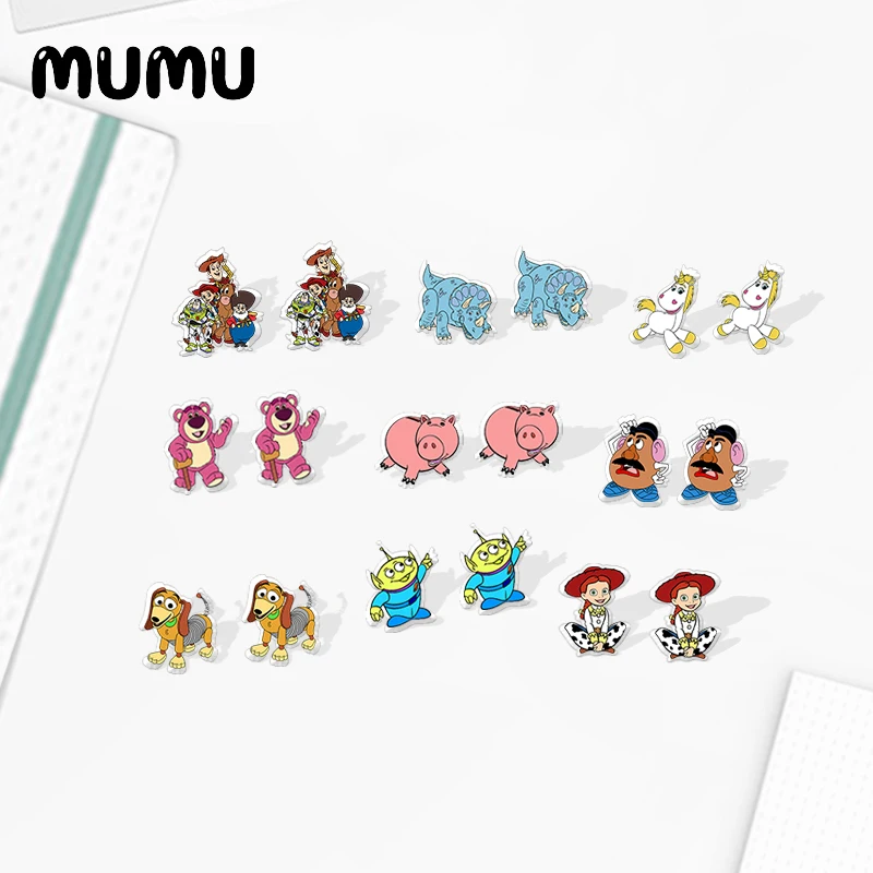 2021 New Toy Story Stud Earring Woody Buzz Lightyear Epoxy Jewelry Resin Acrylic Earrings Handmade Gifts Girl | Украшения и