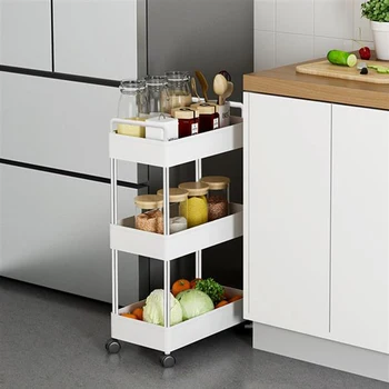 

3 Tier Storage Organizer Rack Movable Kitchen Bathroom Laundry Shelf Multi-Purpose Drainage Design Rolling Trolley Basket Stand
