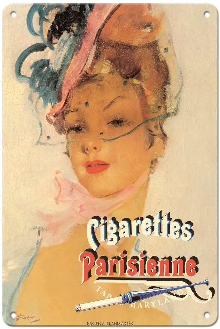 Островное искусство Parisienne-швейцарский бренд Cigarettesa Domergue - 8 дюймов x 12 винтажный