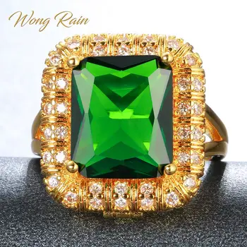 

Wong Rain Vintage 100% 925 Sterling Silver Emerald Gemstone Wedding Engagement Party Yellow Gold Ring Fine Jewelry Wholesale