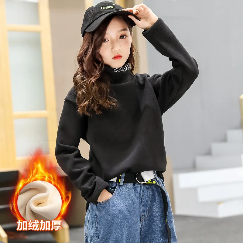 Black Зимние флисовые толстовки с капюшоном для маленьких девочек; свитер с буквенным принтом; детский пуловер с длинными рукавами; детская толстовка с капюшоном; Теплая Повседневная одежда; Sudadera niuna - Цвет: Black