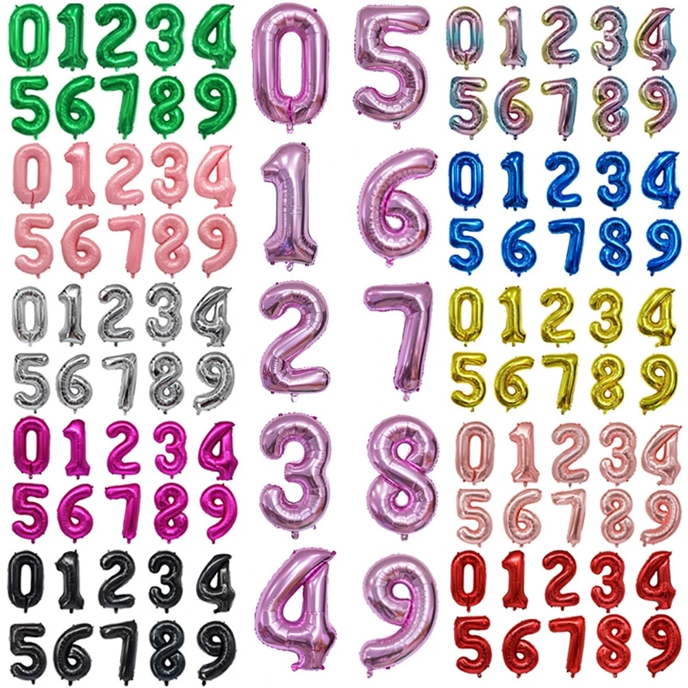 

50pcs 16inch Number Foil Balloons Rainbow Rose Gold Silver Air Globos For Anniversary Wedding Birthday Theme Party Decoration