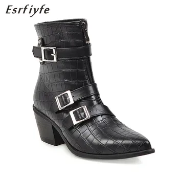 

ESRFIYFE 2020 New Autumn Winter Casual Western Cowboy Ankle Boots Women Pu Leather Cowgirl Booties Short Botas High Heels Shoes