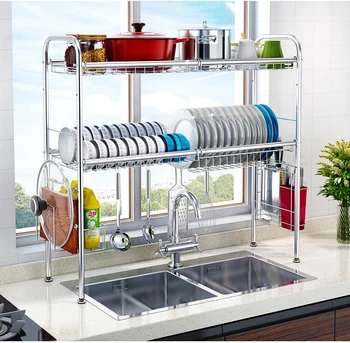 

US Stainless Steel Dish Rack Over Sink Expandable Kitchen Organizer Storage Drainer Drying Plate Shelf Knife and Fork Container