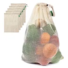 Сумки для овощей популярные хлопковые фрукты и овощи с кулиской многоразовые домашние 1 шт. Машинная моющаяся Сетчатая Сумка для хранения