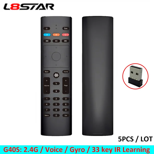 $61.59 L8star 5PCS G40S 2.4G Wireless 33 Key IR Learning Air Mouse 6 Axis Gyroscope Voice Serch Remote Control For apple vizio ruko tv