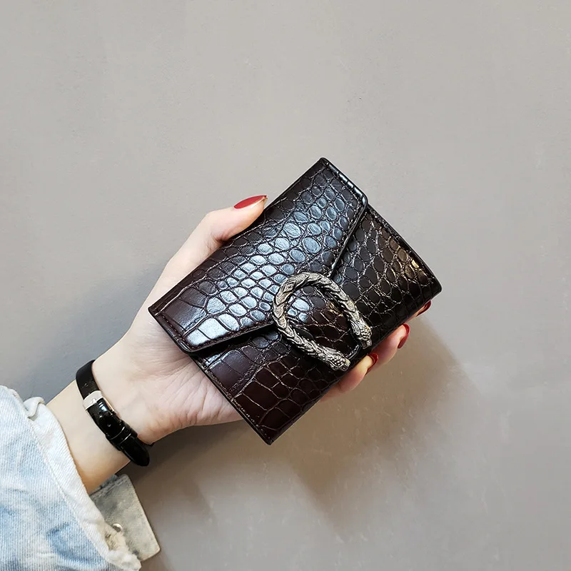 New Style Vintage Women's Short Crocodile-streaked Coin Purse Simple Lady's Fashion Wallet Easy Matching