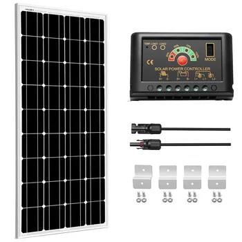 

SUNGOLDPOWER 100W Monocrystalline Solar Panel Kit 12V Grade A Solar Cell Solarpanel with Solar Charge Controller Cables for Home