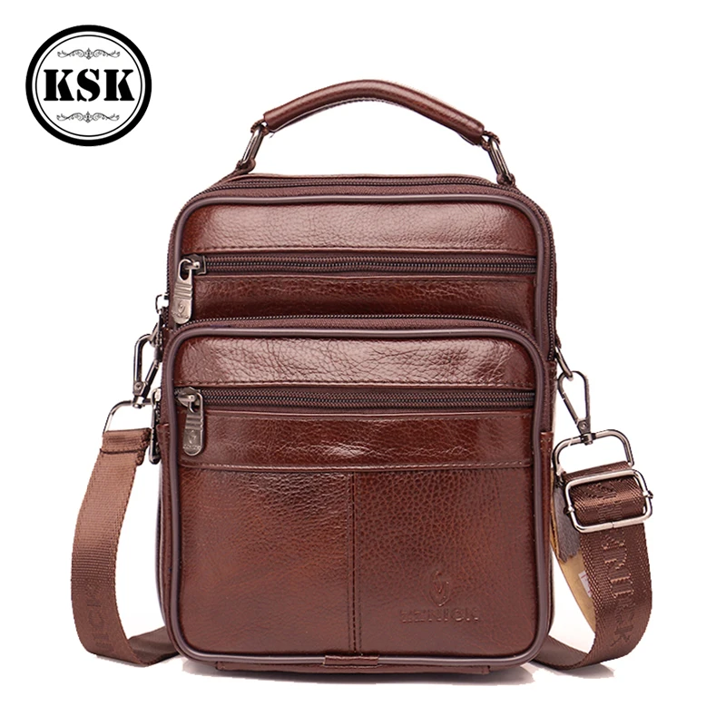 

Man's Messenger Genuine Leather Crossbody Shoulder Bag Anti-theft Handbag Fashion Male Business Travel Phone Flap KSK