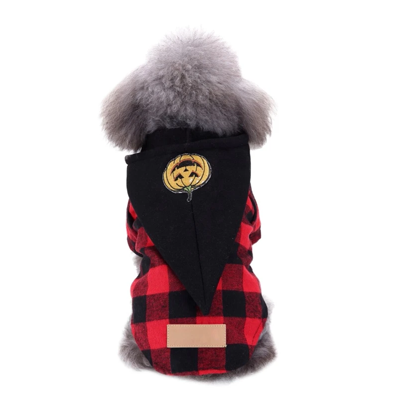 

Pet Dog Halloween Coat Cosplay Set For Small And Medium Dogs Funny Pumpkin Hat Plaids Jacket Clothes1