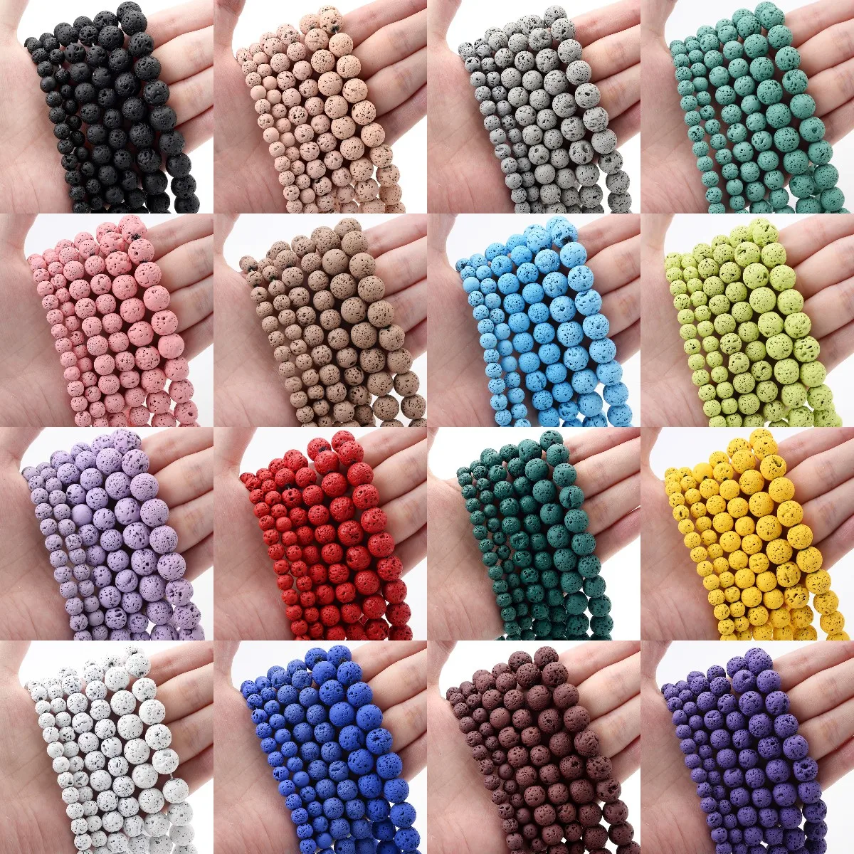 Multicolor Lava Stone Beads Natural Round Volcanic Rock Loose Spacer ...