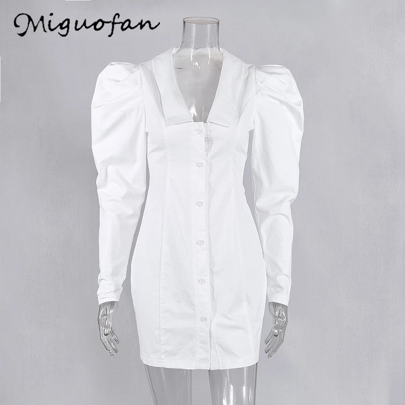 Miguofan, платье-Блейзер, белое, облегающее, женское платье, сексуальное, мини, пышное, с длинным рукавом, на пуговицах, для клуба, вечерние, для женщин, для офиса, платья