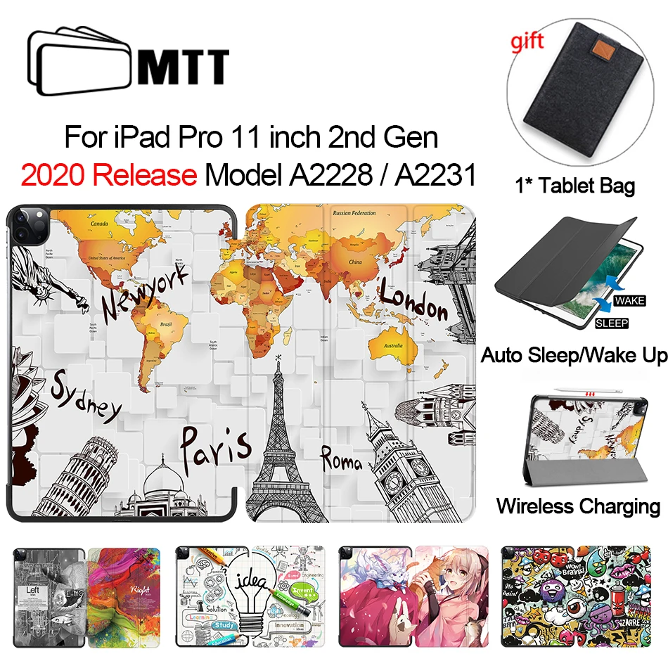 MTT Case For iPad Pro 11 inch 2020 PU Leather Magnetic Fold Flip Smart Cover Protective