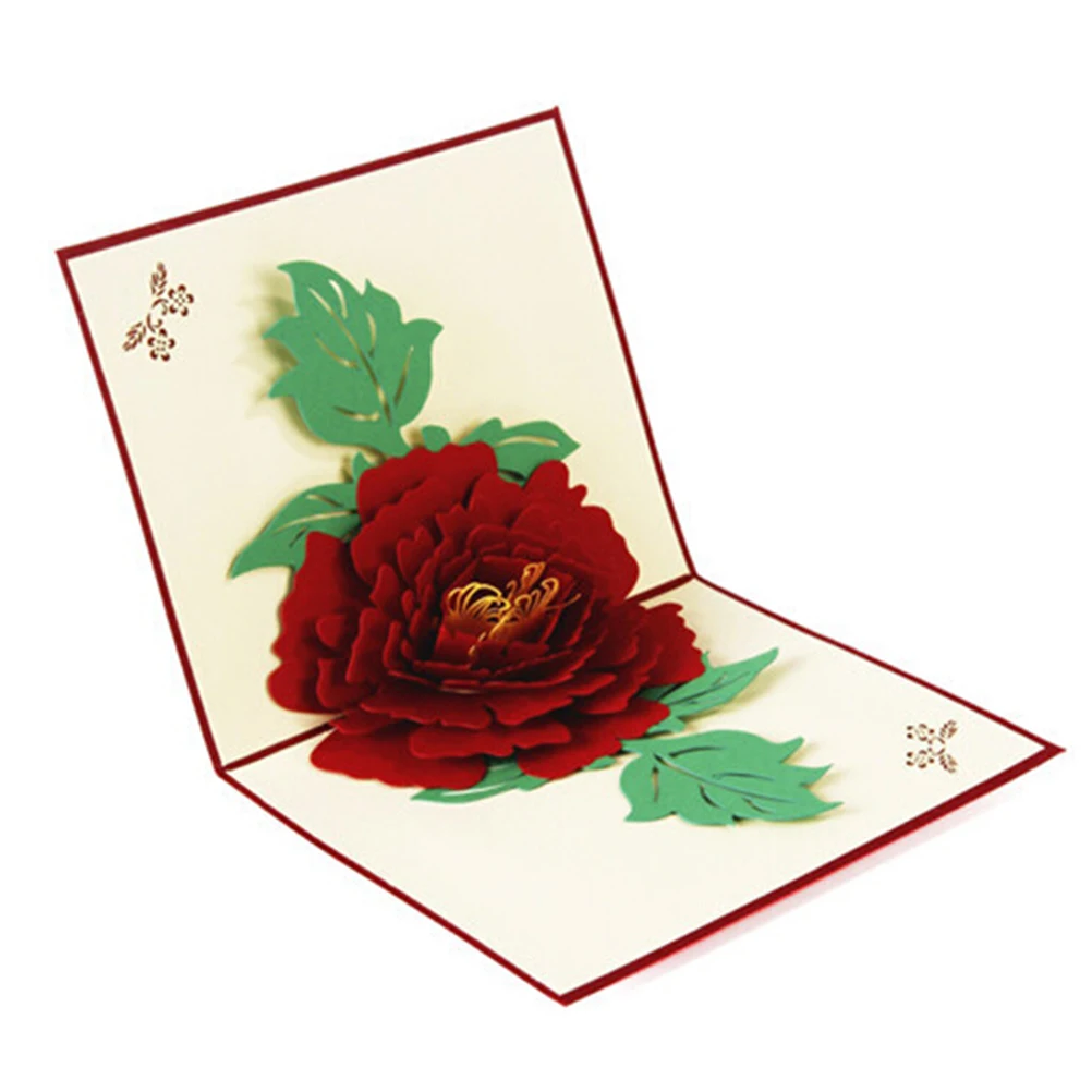 Peony Greeting Card 3D Pop Up Postcard Birthday Christmas New Year Folding Kirigami Card for Wedding Valentine