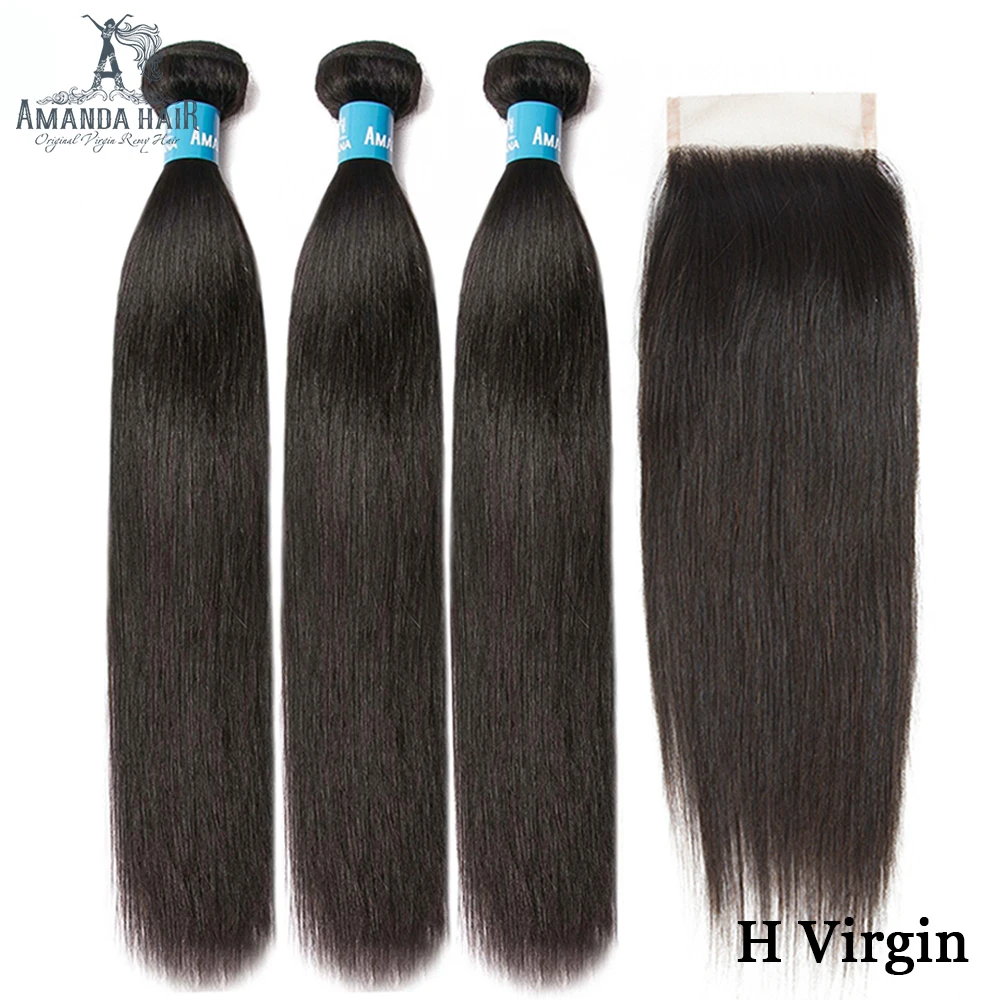 

Amanda Malaysian Virgin Hair Weave Bundles with Closure Double Drawn Straight Hair Bundles with Closure Unprocessed Human Hair