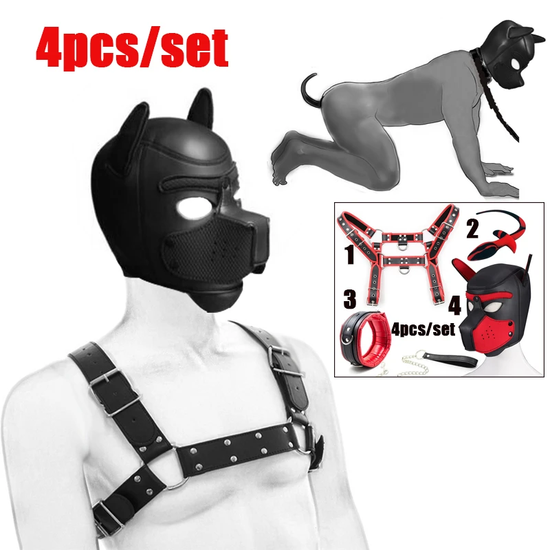 Oneindigheid sirene een vuurtje stoken Puppy Play Hond Hood Pet Rollenspel Party Masker, Lederen Mannen Borst  Harness Strap, Hals Kraag Leash, pup Staart Plug Sm Bondage Sex  Toys|Volwassene Spelletjes| - AliExpress