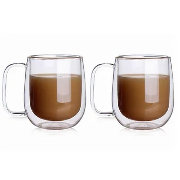 

2 Pcs double wall Insulation coffee Glass Coffee Cup High Quality office glass mug Set of 2