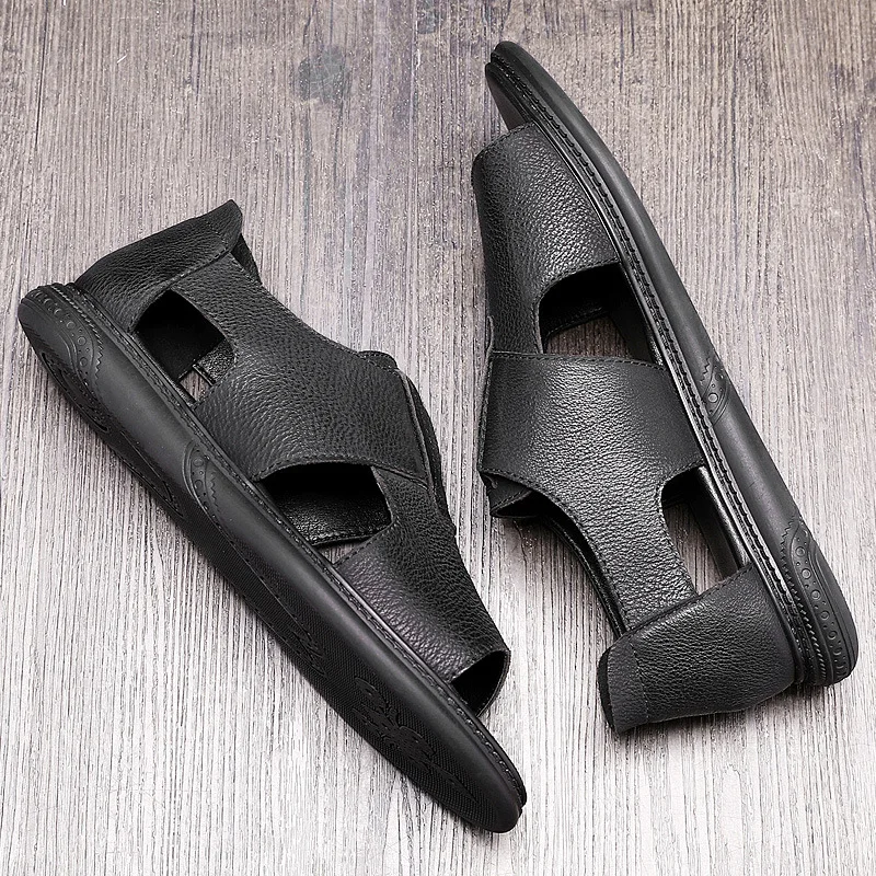 Business Casual shoes Summer High Quality Genuine Leather Mens beach Sandals British Breathable Outer Wear Rome Sandals male