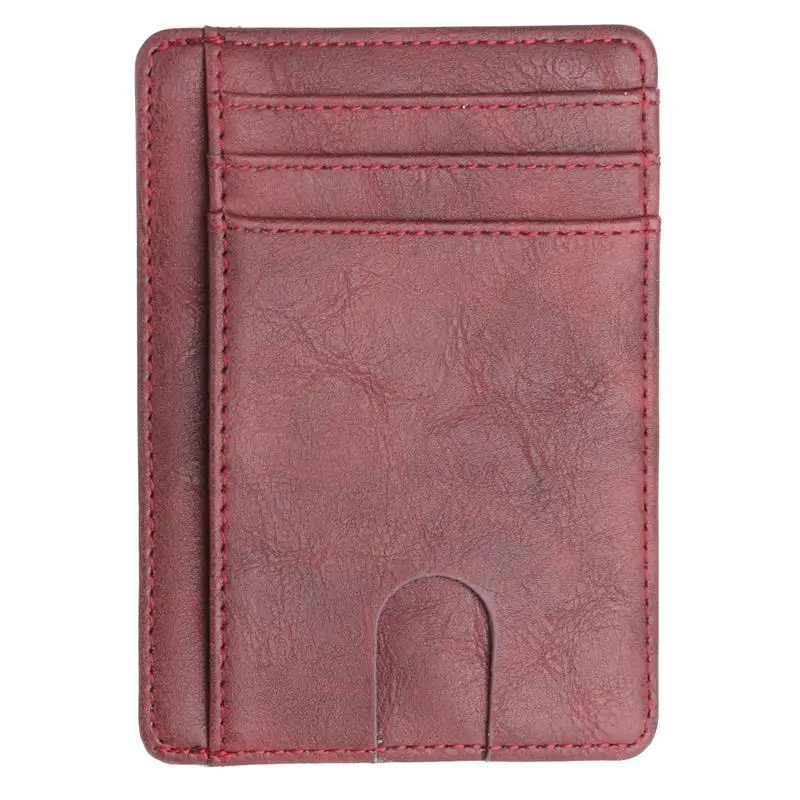 Red wine Тонкий ID Держатель карты сумка RFID Блокировка для мужчин и женщин pu кожаный кошелек для карт пакет денег черный кошелек для кредитных карт - Цвет: Red wine